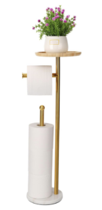 Standing Toilet Paper Holder Gold with 7.9" Big Tray, 2.2Lbs Heavier Marble Base, Free Standing Paper Holder Stand with Phone Shelf, Holds 5 Paper Rolls (Gold)